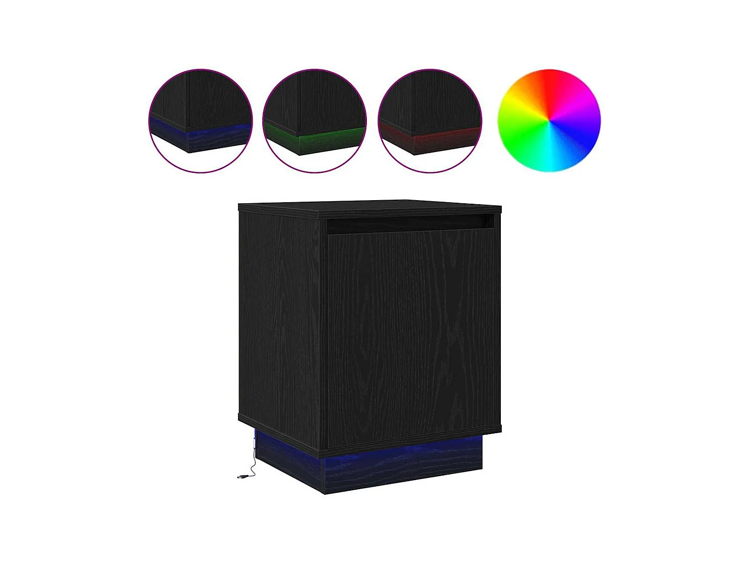 Table de chevet avec lumières LED Noire 39x34,5x50 cm