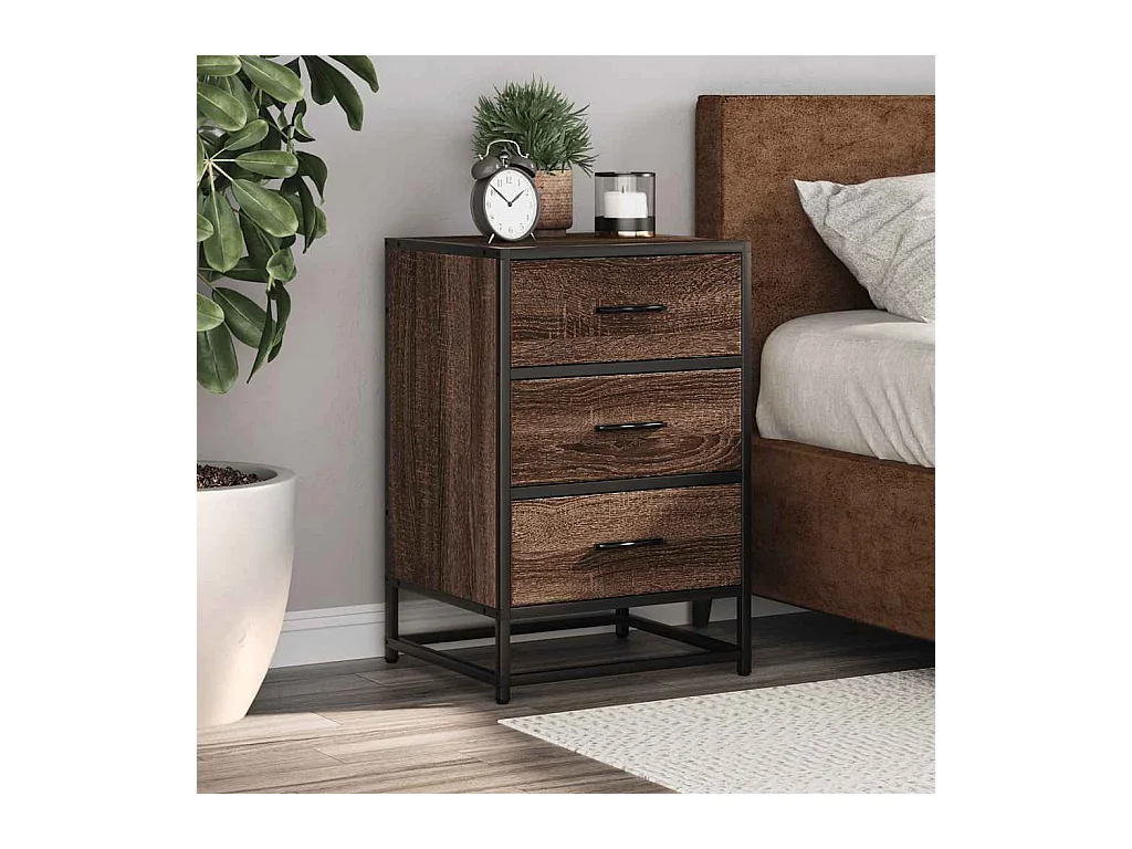 Nachtkastje bruin eiken 40x34,5x60cm bewerkt hout metaal
