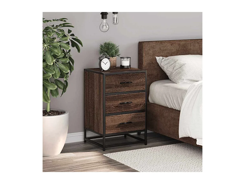 Nachtkastje bruin eiken 40x34,5x60cm bewerkt hout metaal