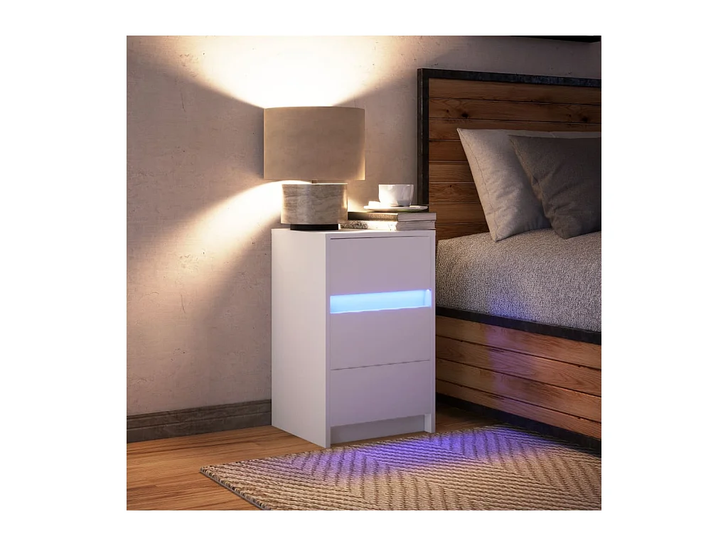 Armoire de chevet avec lumières LED blanc bois d'ingénierie