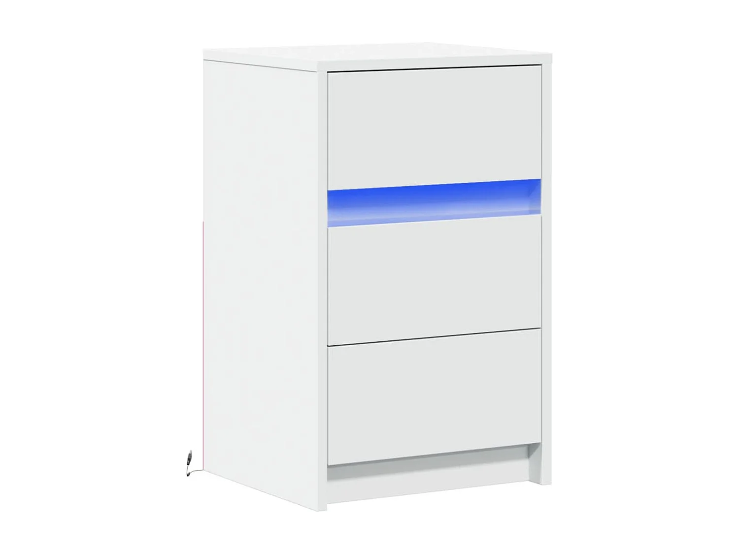 Mesilla de noche con luces LED de madera de ingeniería blanca