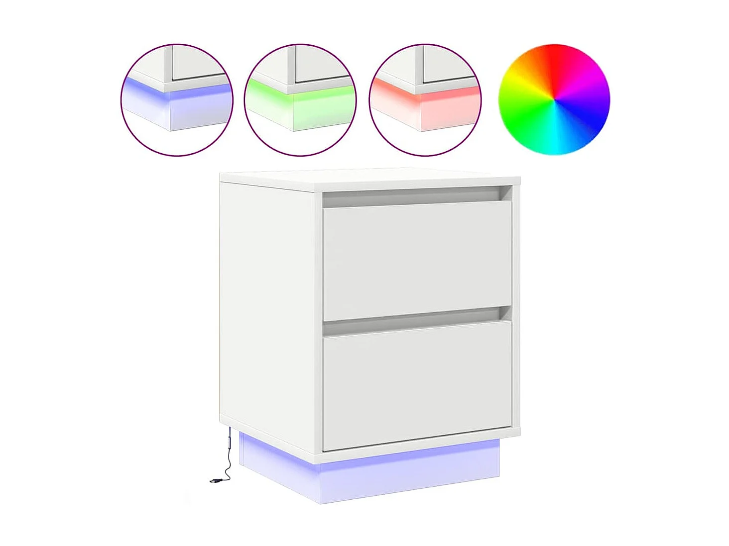 Comodini con luci LED 2 pz Bianco 39x34,5x50 cm