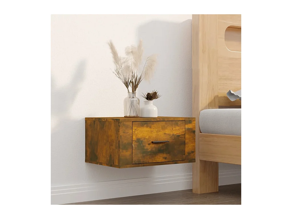 Comodino da parete in rovere affumicato 50x36x25 cm