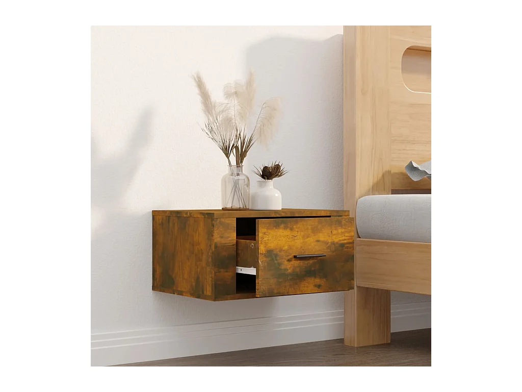 Comodino da parete in rovere affumicato 50x36x25 cm