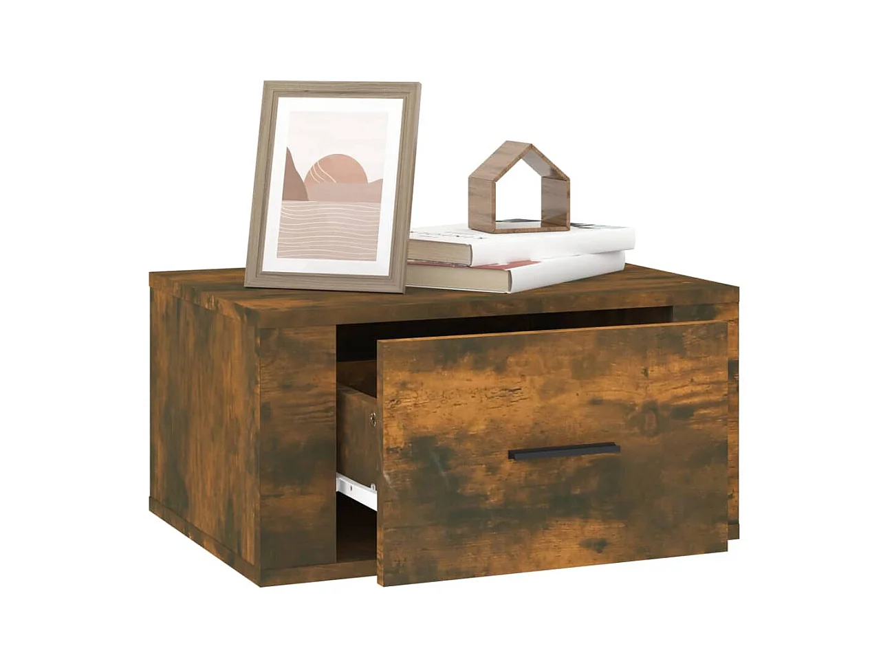 Comodino da parete in rovere affumicato 50x36x25 cm