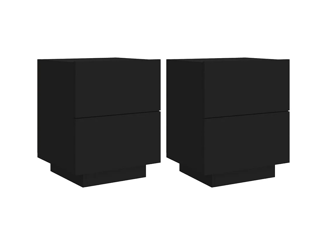 Armoires de chevet et lumières LED 2 pcs noir bois d'ingénierie