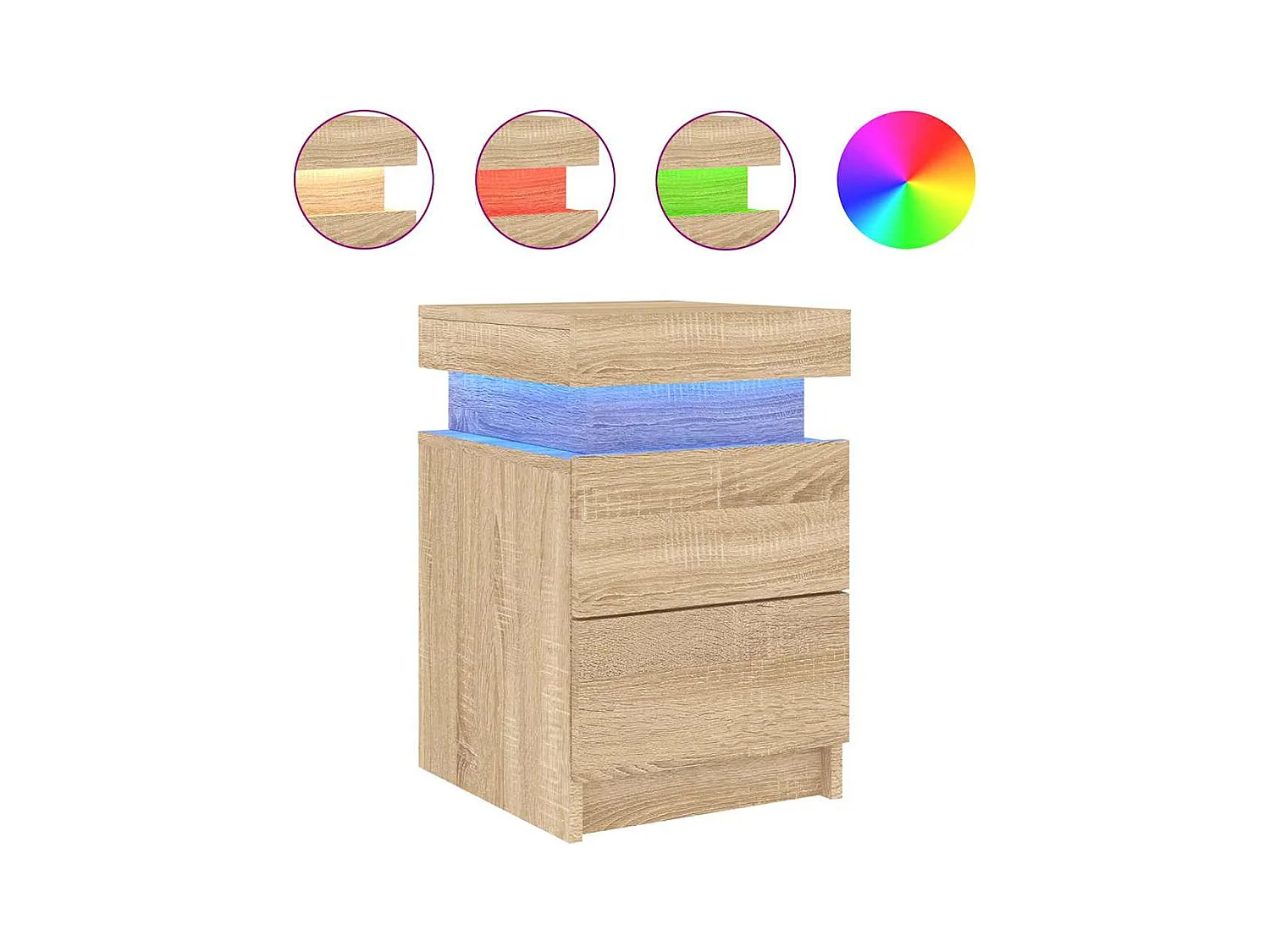 Comodino con luci LED Rovere Sonoma 35x39x55 cm