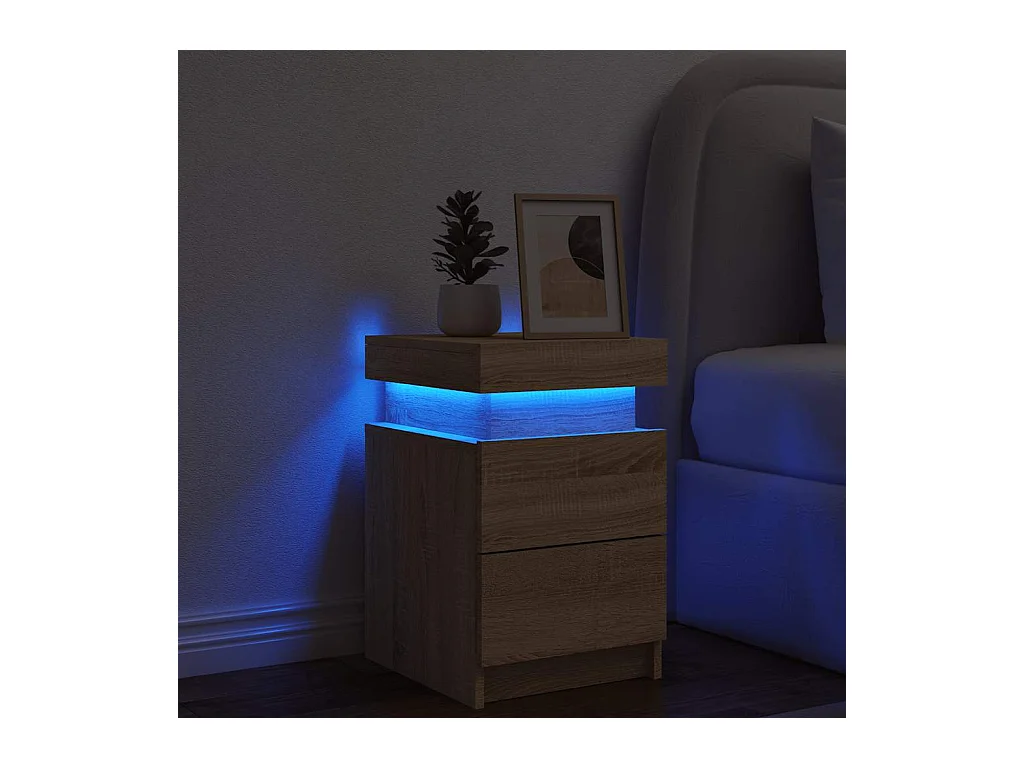 Comodino con luci LED Rovere Sonoma 35x39x55 cm