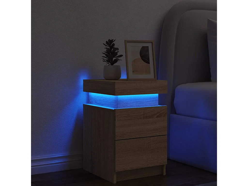 Table de chevet avec lumières LED chêne sonoma 35x39x55 cm