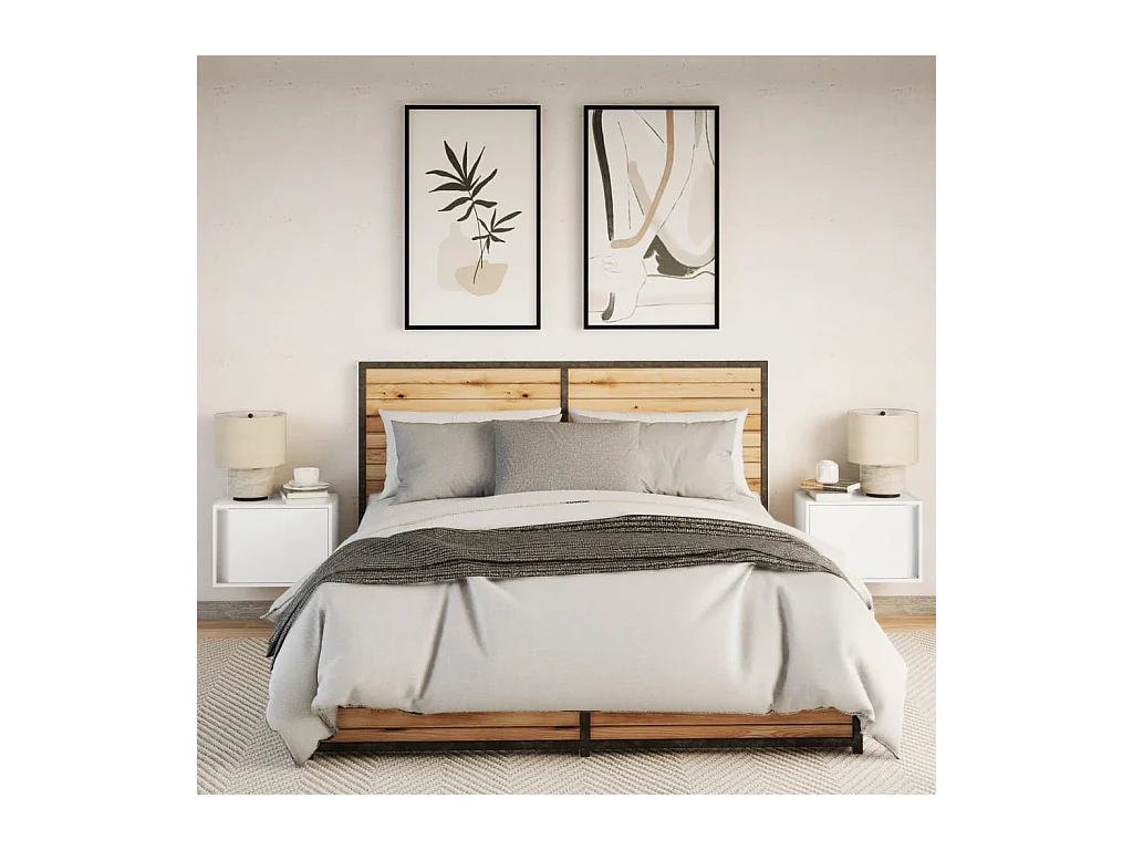 Wandnachtkastjes met LED-verlichting 2 stuks wit