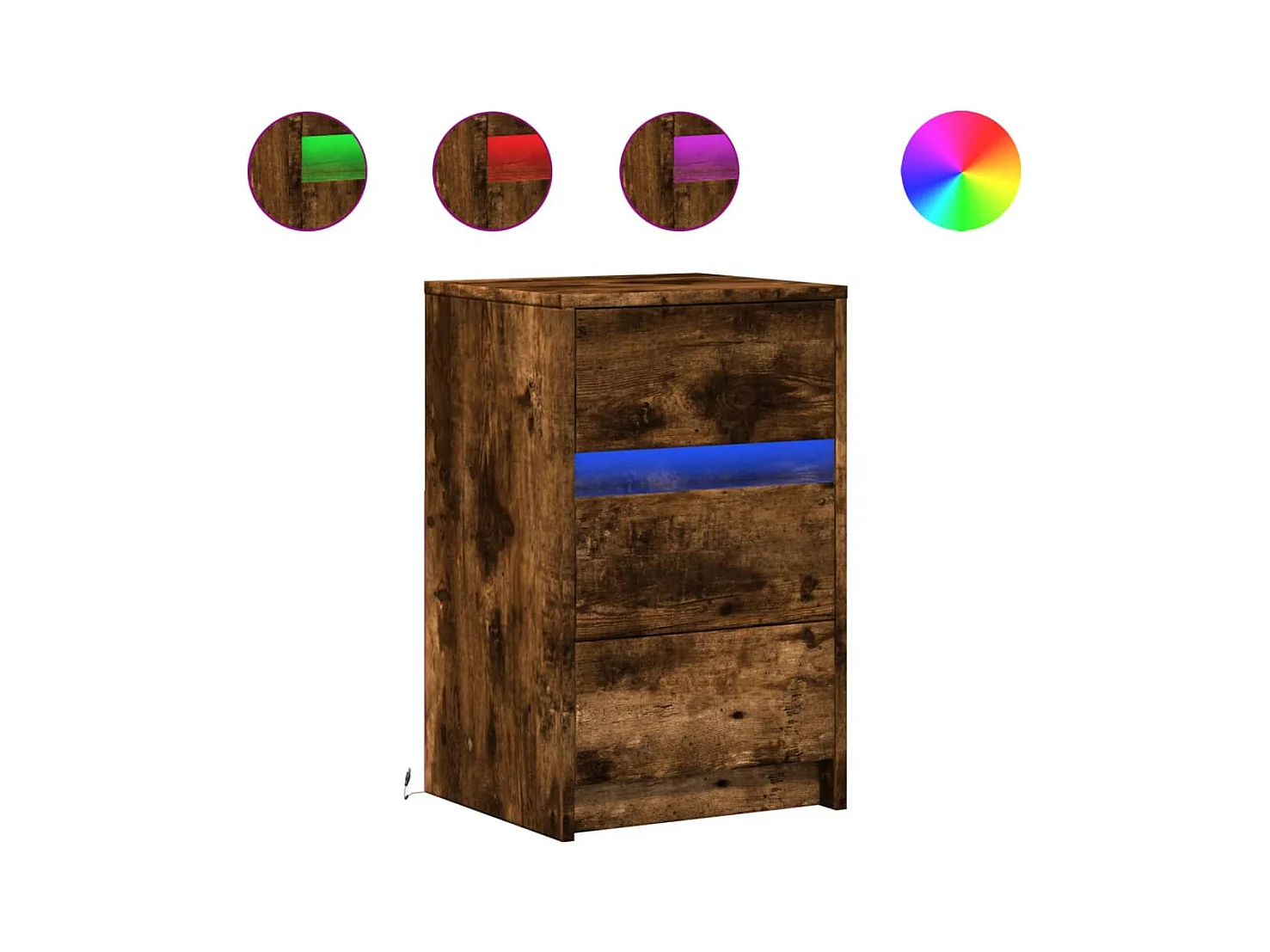 Nachttisch aus geräuchertem Eichenholz und LED-Leuchten