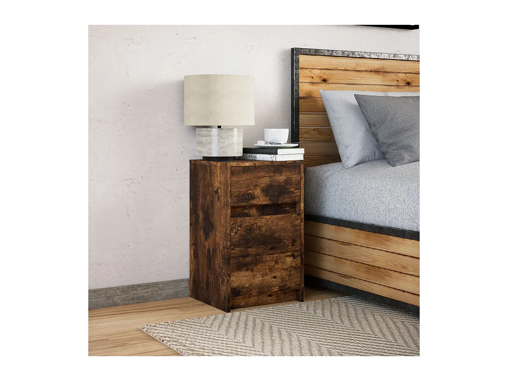 Nachttisch aus geräuchertem Eichenholz und LED-Leuchten