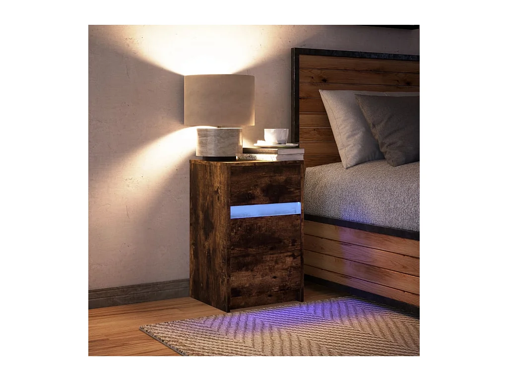 Nachttisch aus geräuchertem Eichenholz und LED-Leuchten