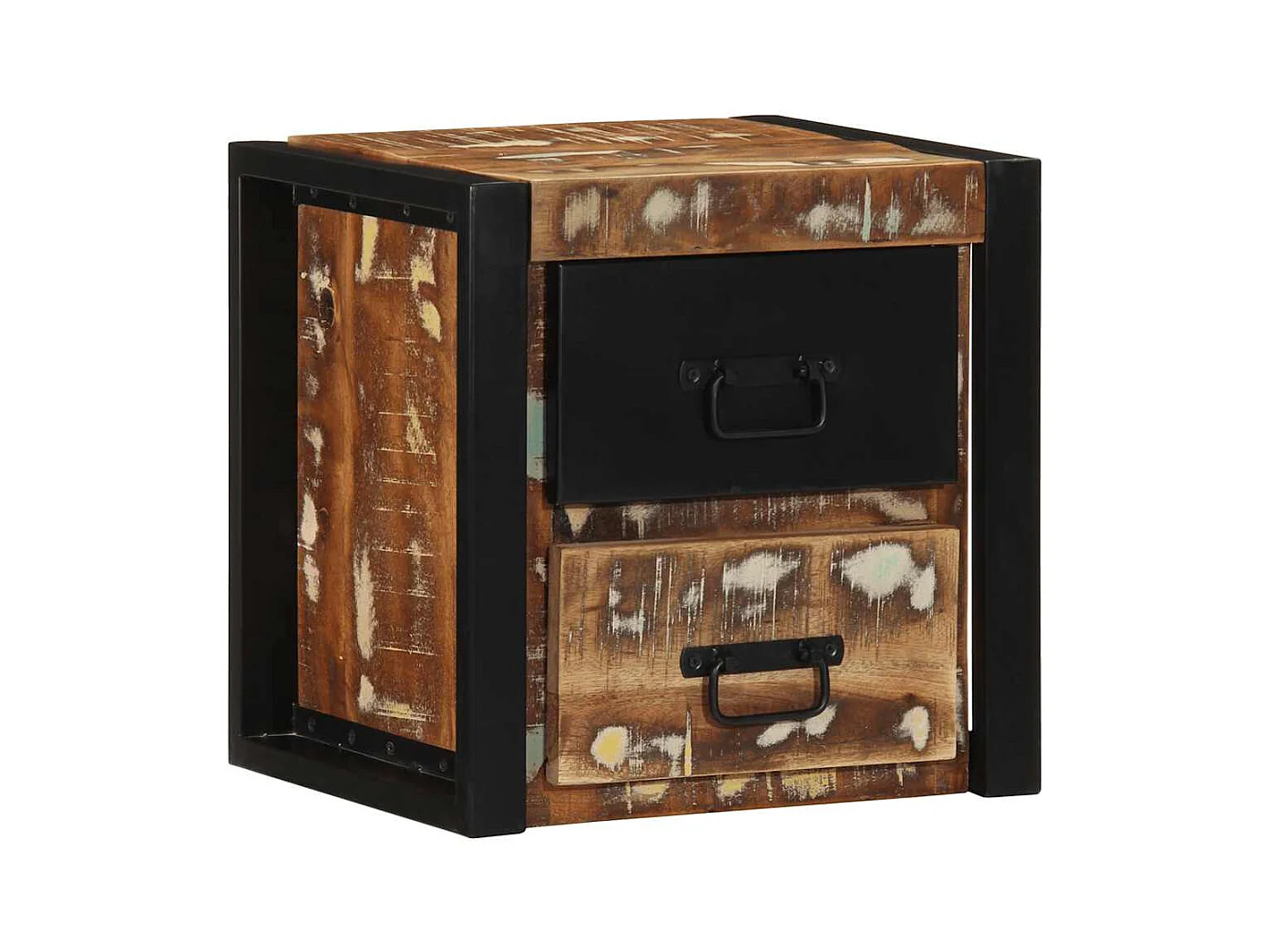 Comodino multicolore 40x35x40 cm in legno di recupero