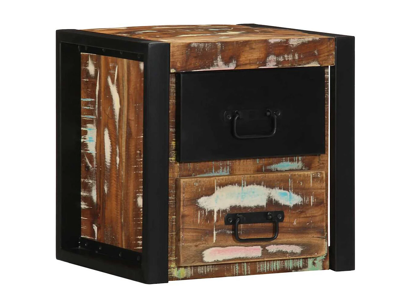 Comodino multicolore 40x35x40 cm in legno di recupero