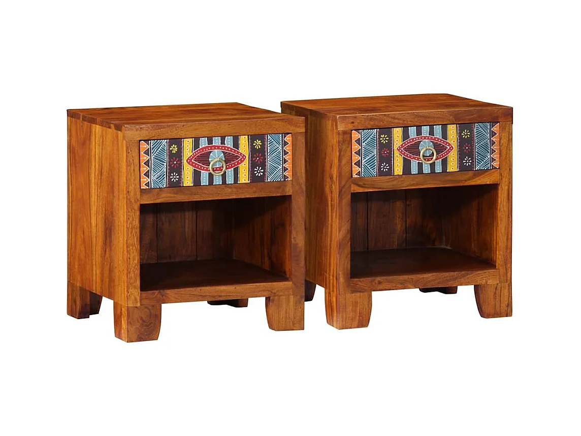 Nachttisch 2 Stk. 40x35x45 cm massives Akazienholz