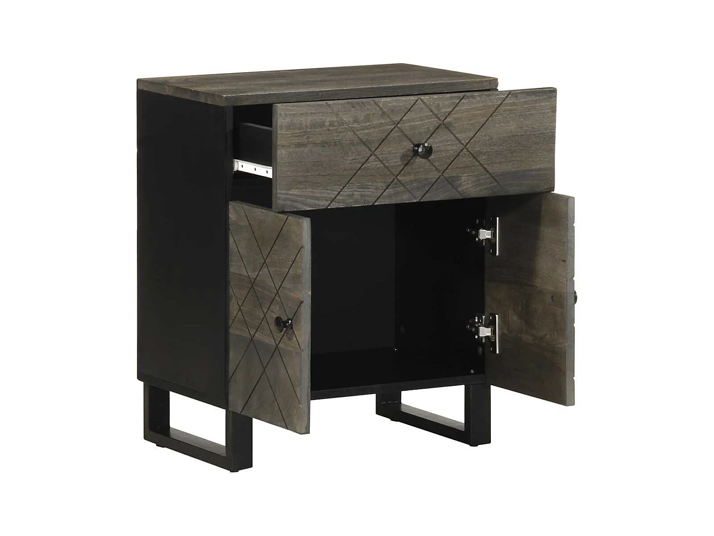 Table de chevet noir 50x33x60 cm bois de manguier massif
