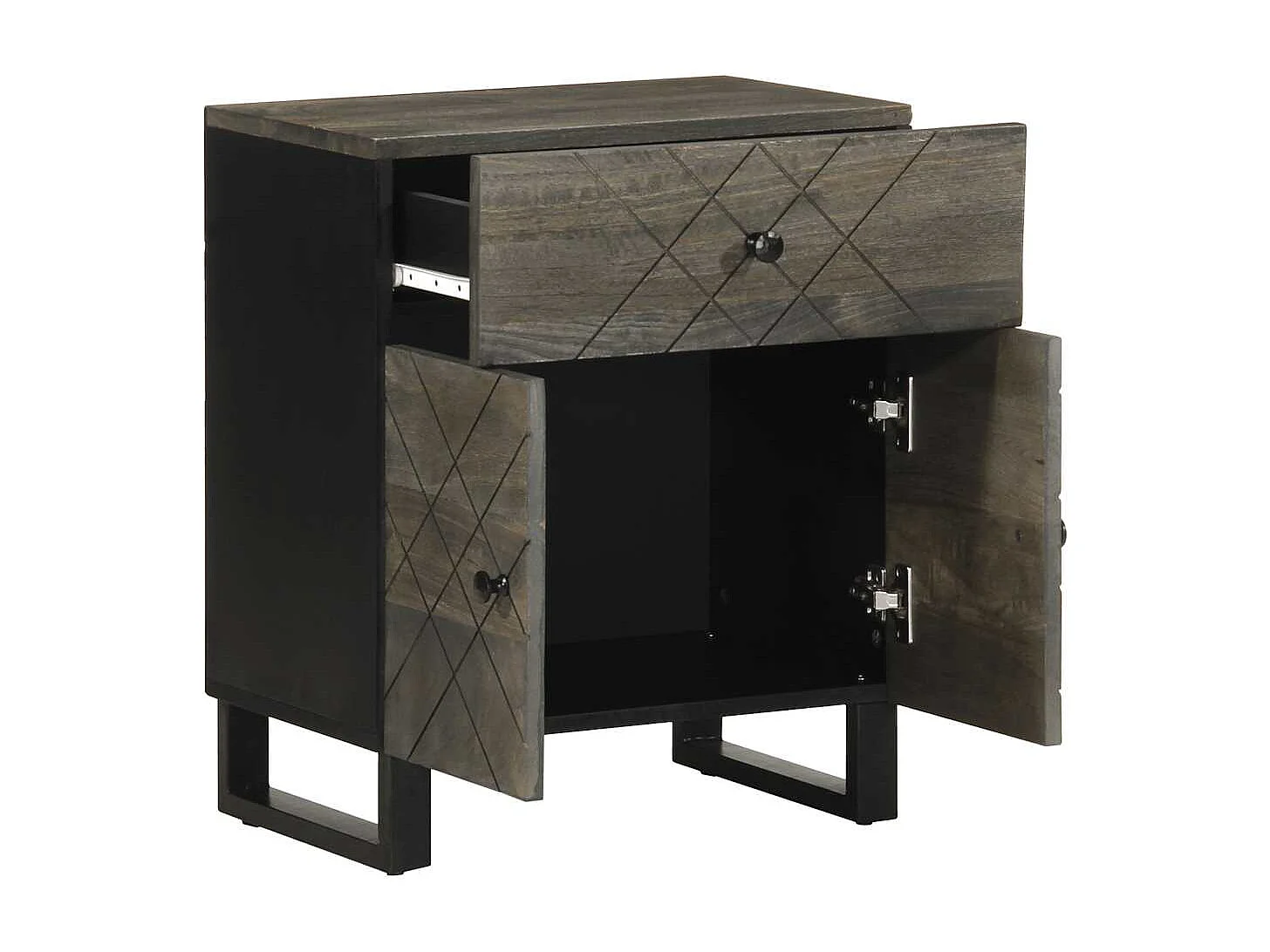 Table de chevet noir 50x33x60 cm bois de manguier massif