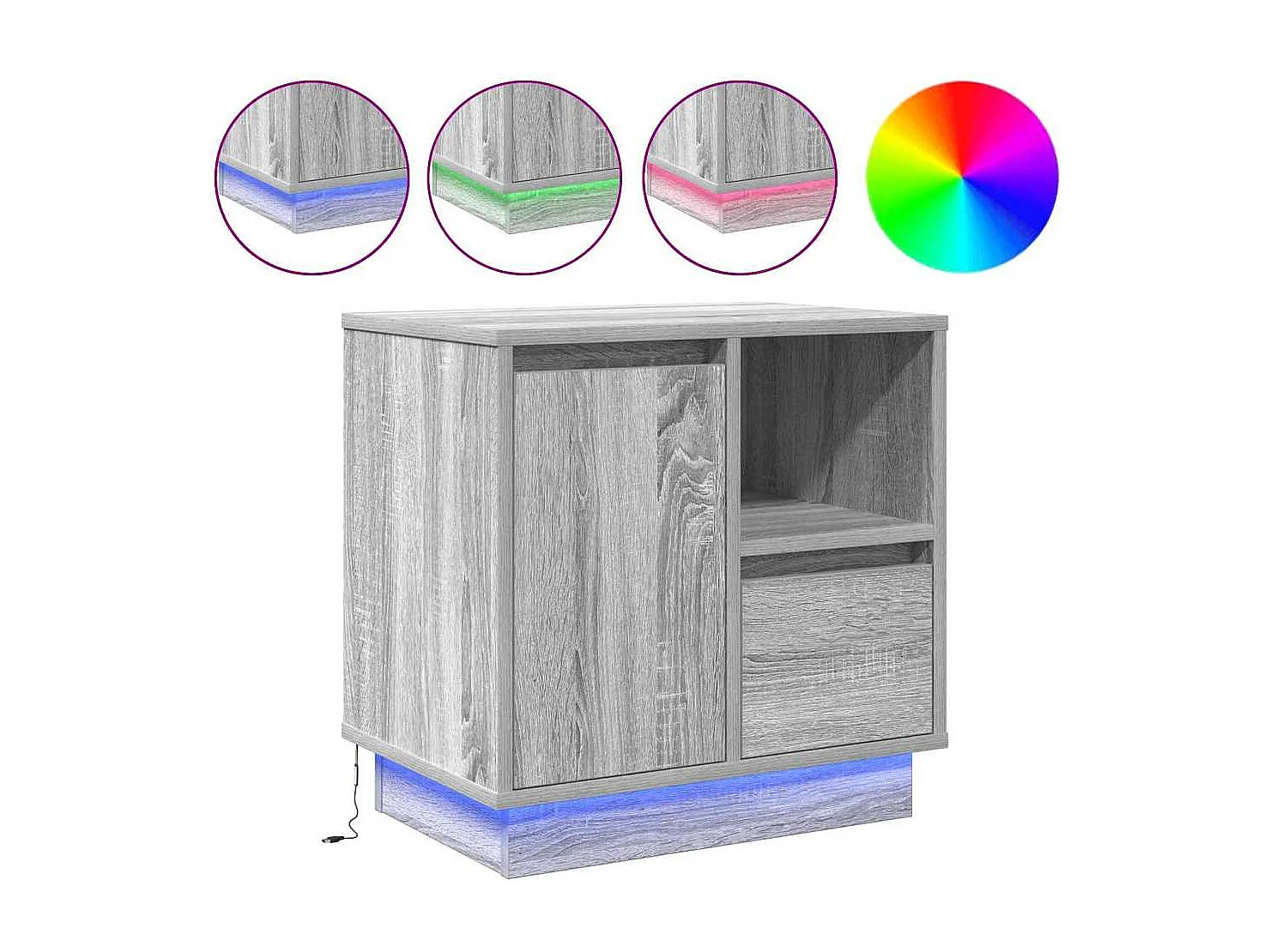 Tables de chevet avec LED 2 pièces Gris Sonoma 50x34,5x50 cm