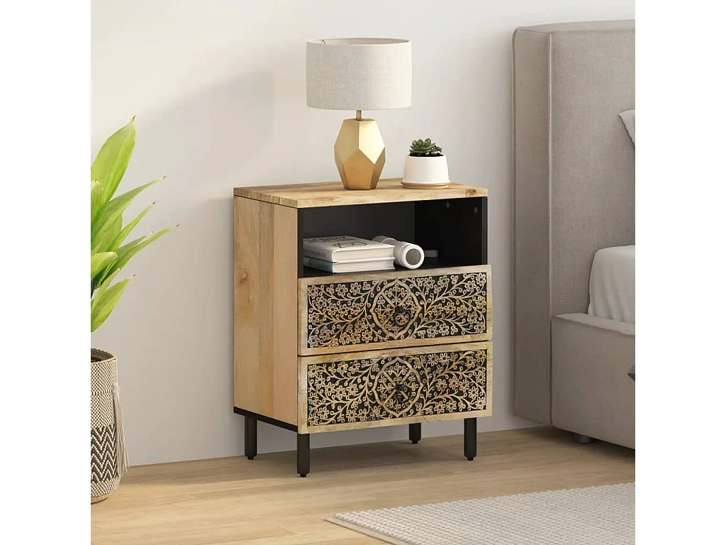 Comodino 50x33x60 cm in legno massello di mango