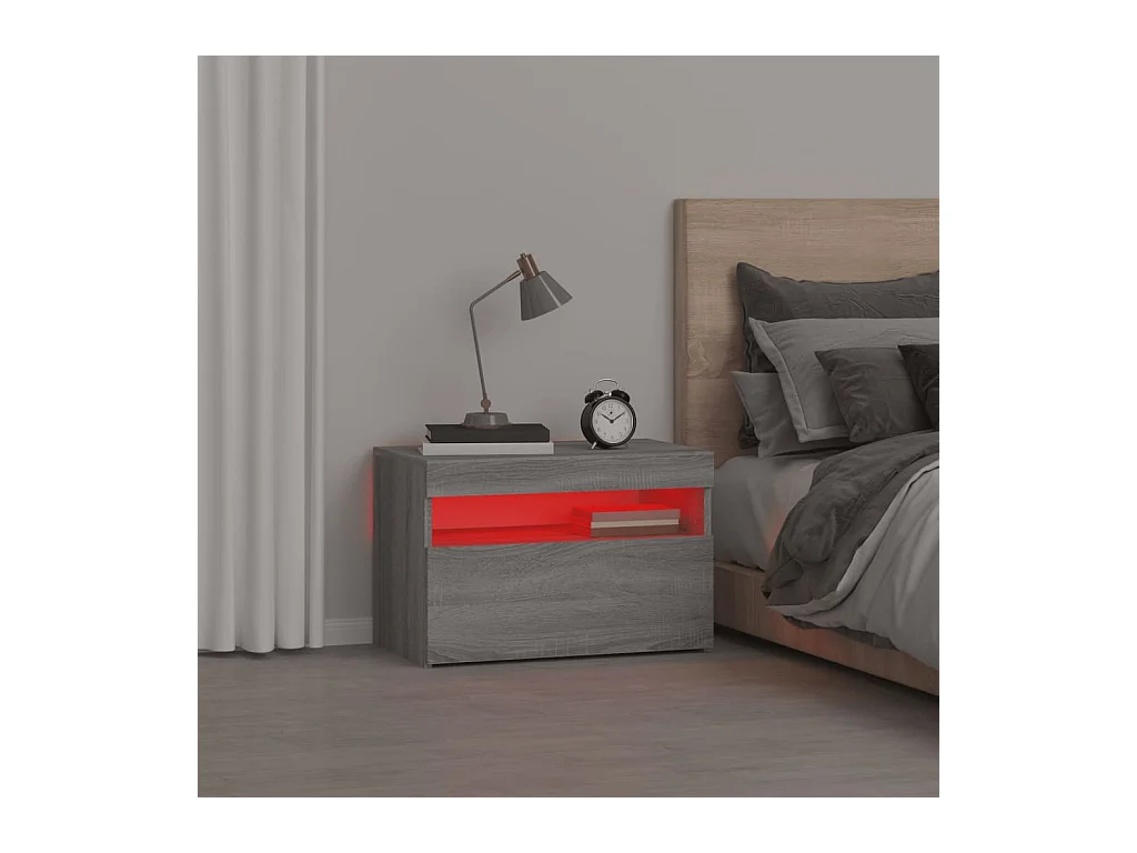 Comodino con luci LED Sonoma grigio 60x35x40 cm