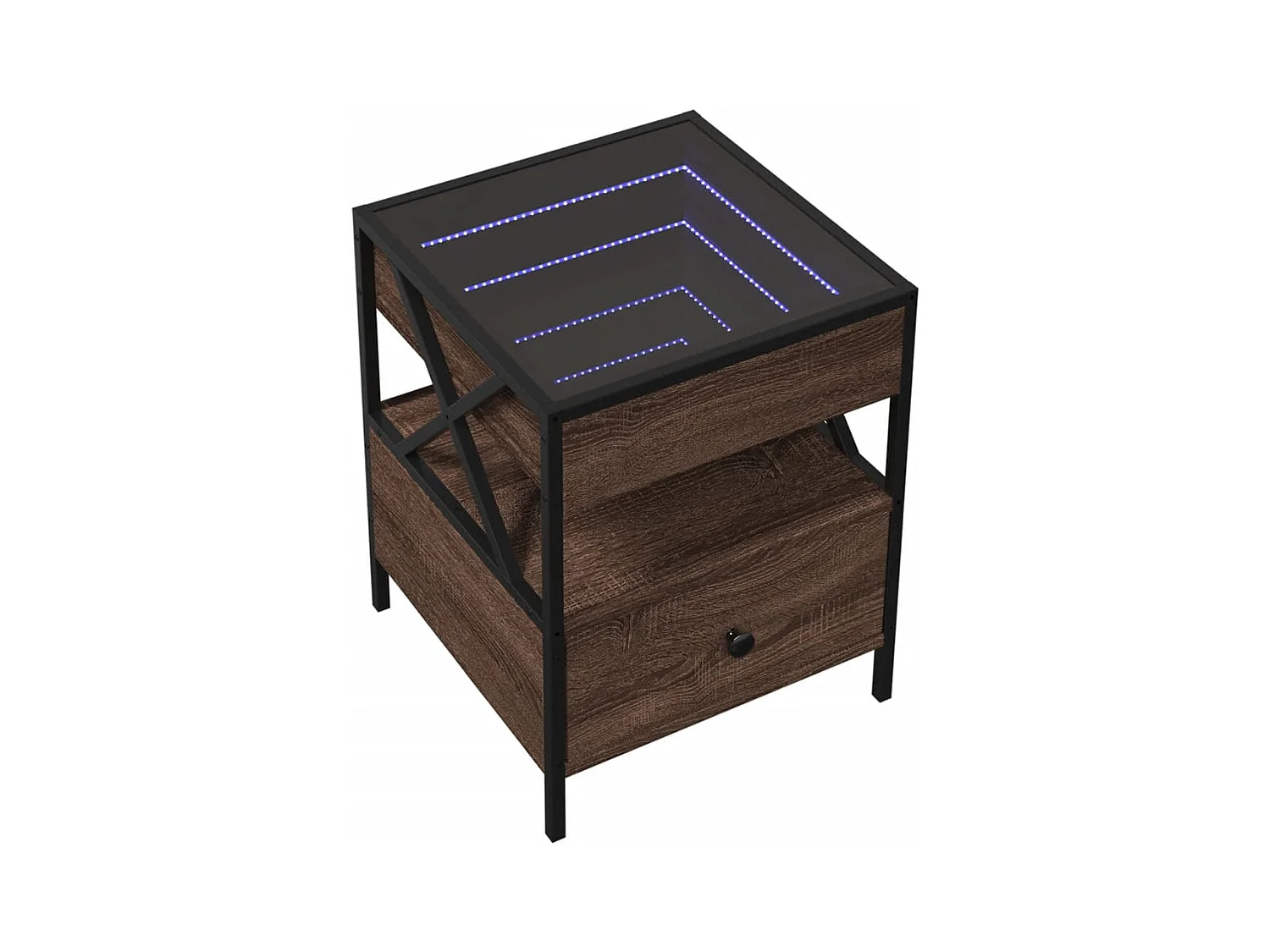 Nachttisch mit LED Infinity braune Eiche 40x40x51 cm