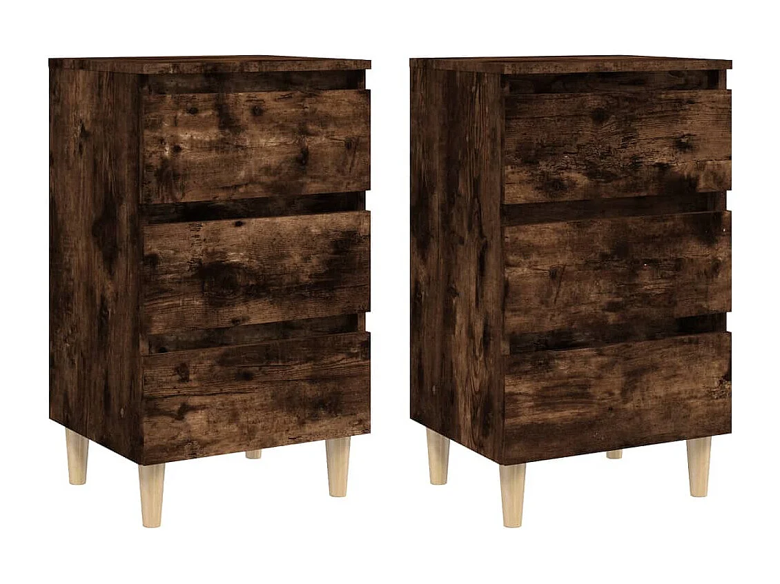 Nachttische und Holzbeine 2 Stk. Geräucherte Eiche 40x35x69 cm