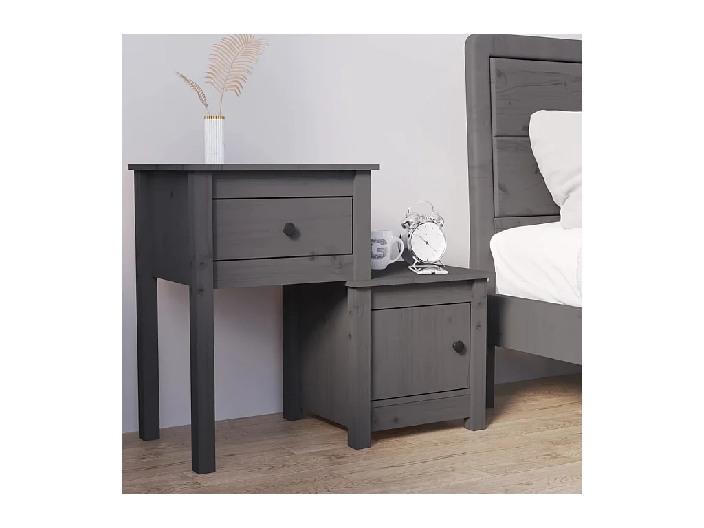 Table de chevet Gris 79,5x38x65,5 cm Bois de pin massif