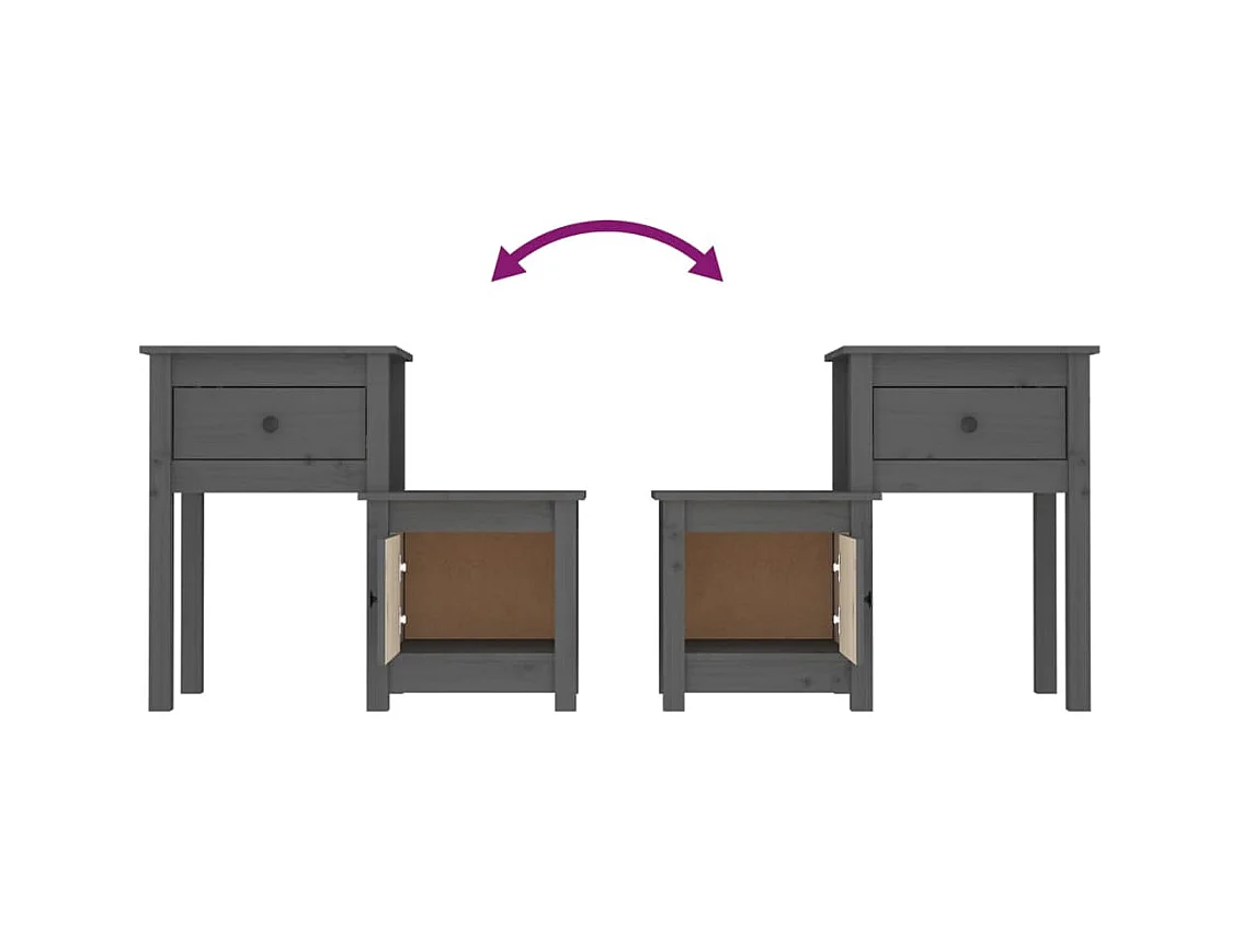 Table de chevet Gris 79,5x38x65,5 cm Bois de pin massif