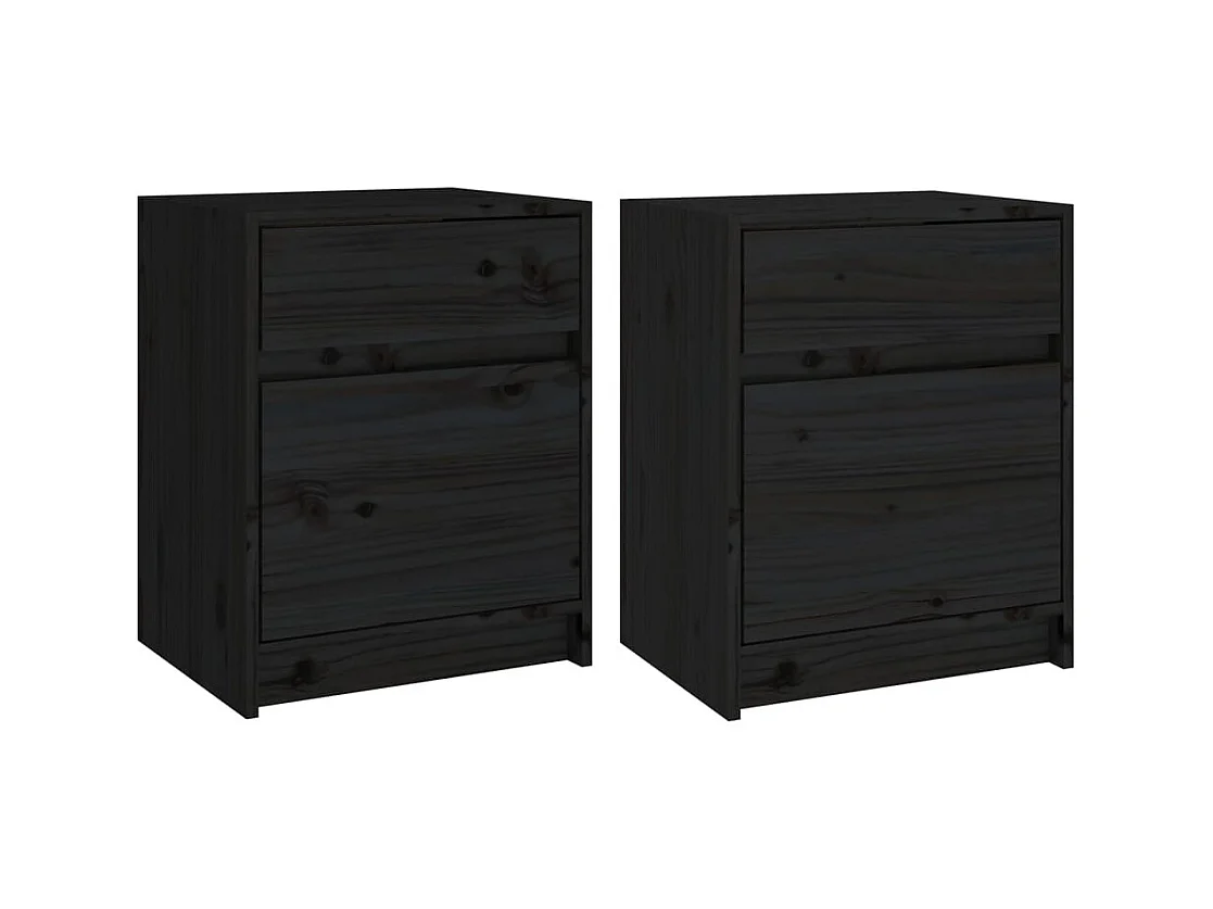 Tables de chevet 2 pcs Noir 40x31x50 cm Bois de pin massif