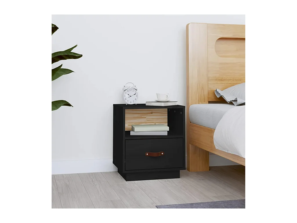 Table de chevet Noir 40x34x45 cm Bois de pin massif