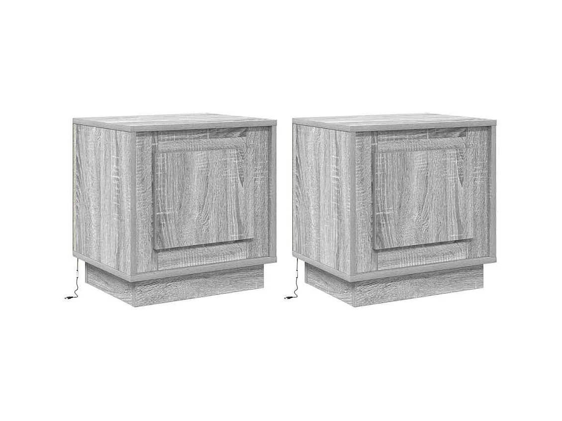 Meubles de chevet avec lumières LED 2 pcs Gris Sonoma 44x34,5x45 cm