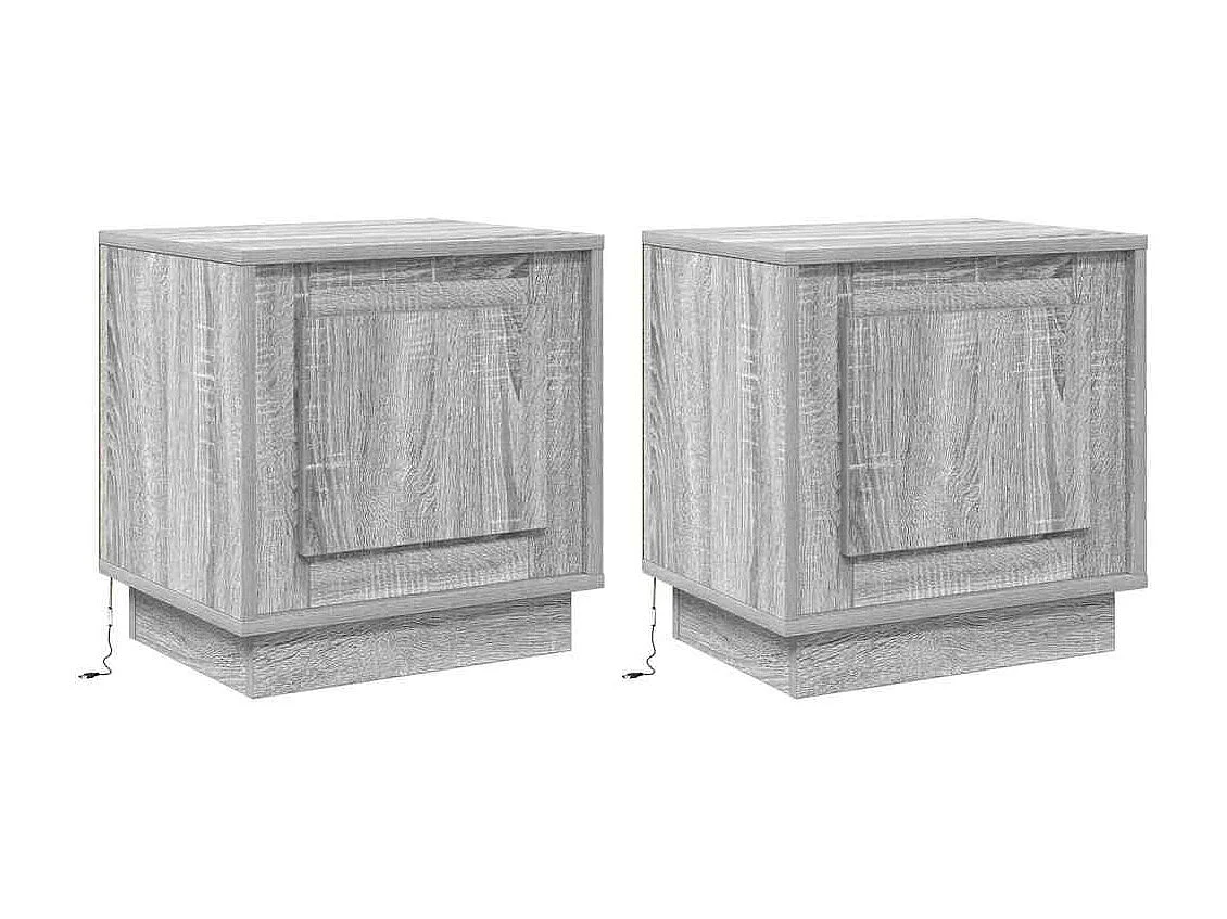 Meubles de chevet avec lumières LED 2 pcs Gris Sonoma 44x34,5x45 cm