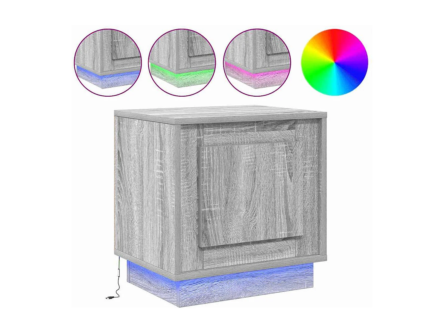 Meubles de chevet avec lumières LED 2 pcs Gris Sonoma 44x34,5x45 cm