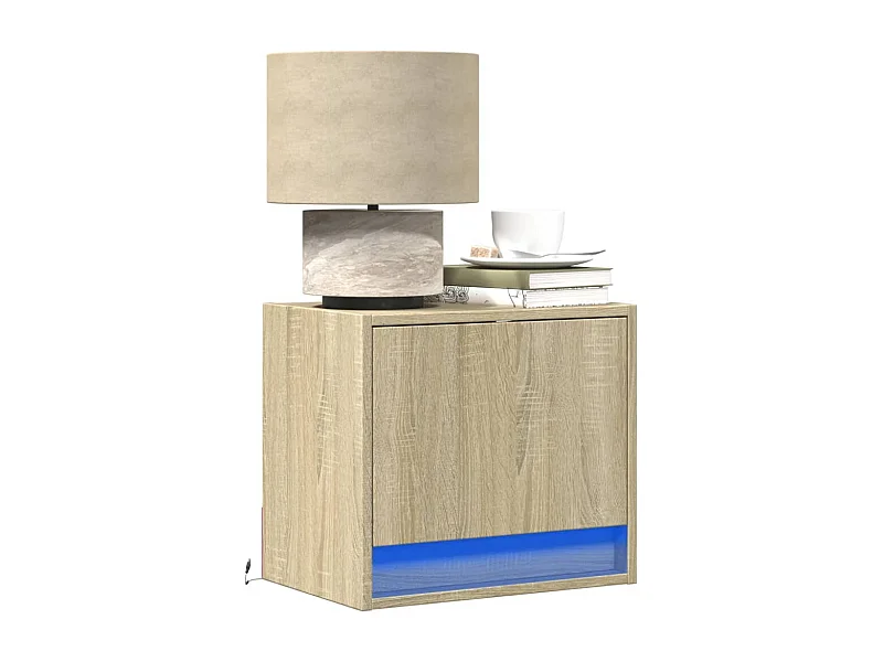 Comodini da parete con luci LED 2 pezzi rovere sonoma