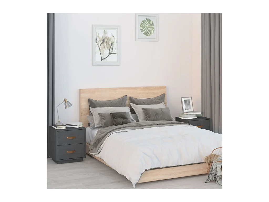 Mesitas de noche 2 uds Gris 40x34x45 cm Madera maciza de pino