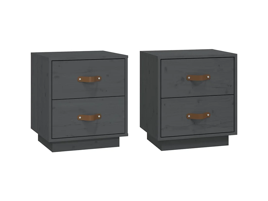 Mesitas de noche 2 uds Gris 40x34x45 cm Madera maciza de pino