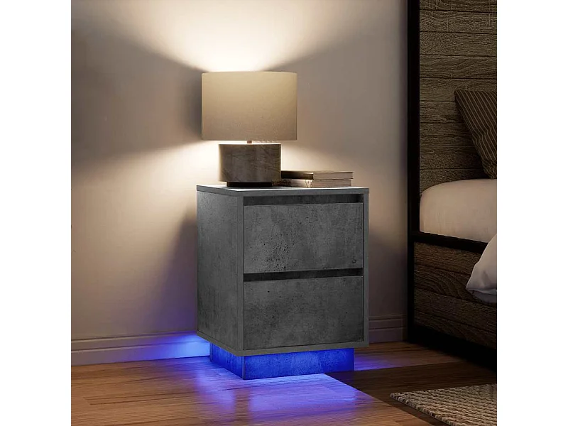 Nachtkastjes met LED-verlichting 2 stuks betongrijs 38x34x50 cm