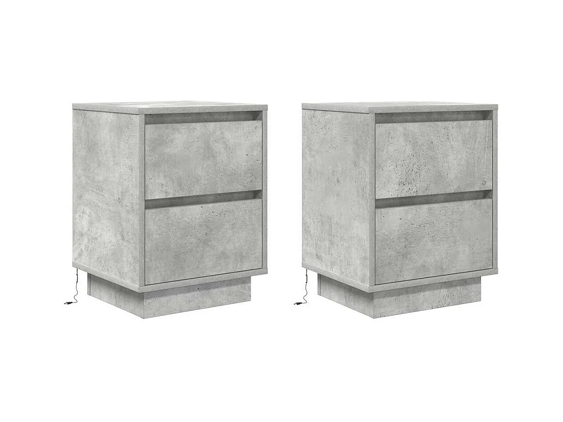 Nachtkastjes met LED-verlichting 2 stuks betongrijs 38x34x50 cm