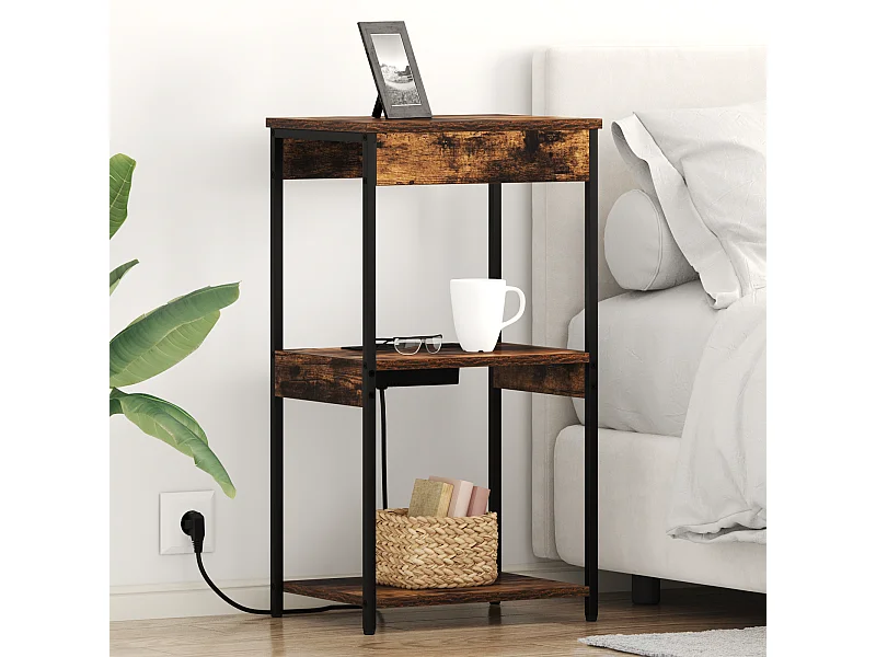 Table de nuit avec station de chargement Chêne fumé