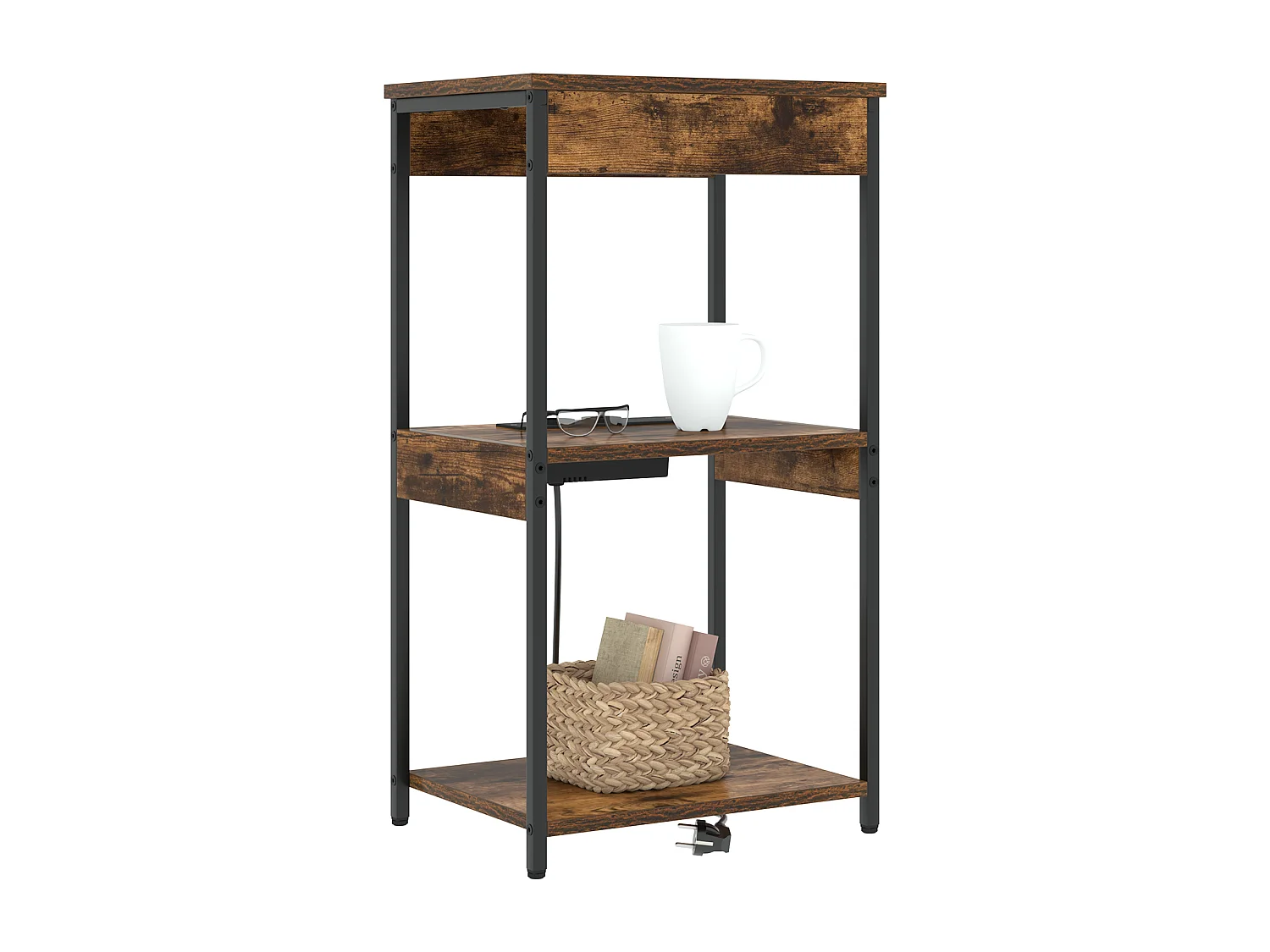 Table de nuit avec station de chargement Chêne fumé