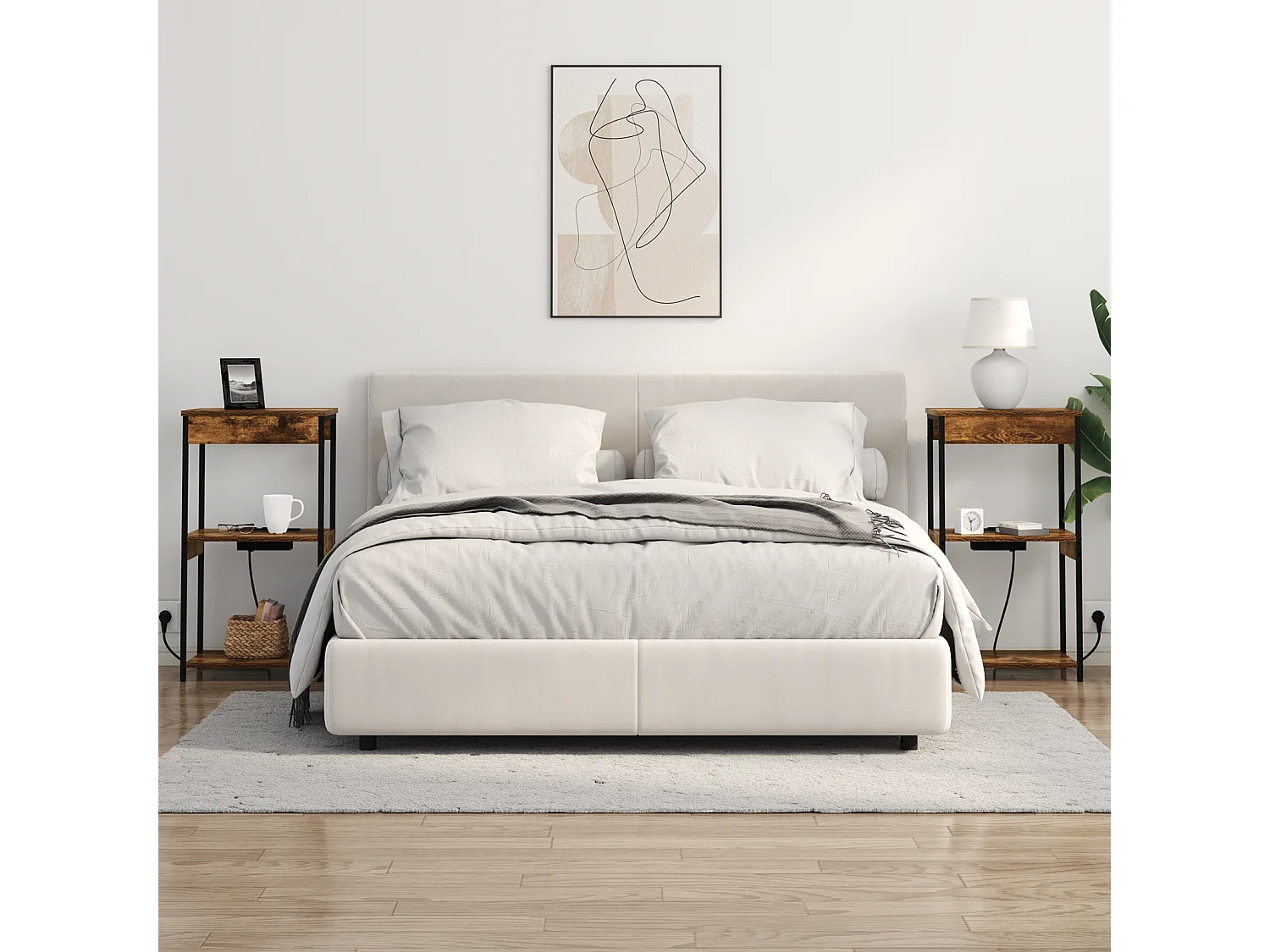 Table de nuit avec station de chargement Chêne fumé