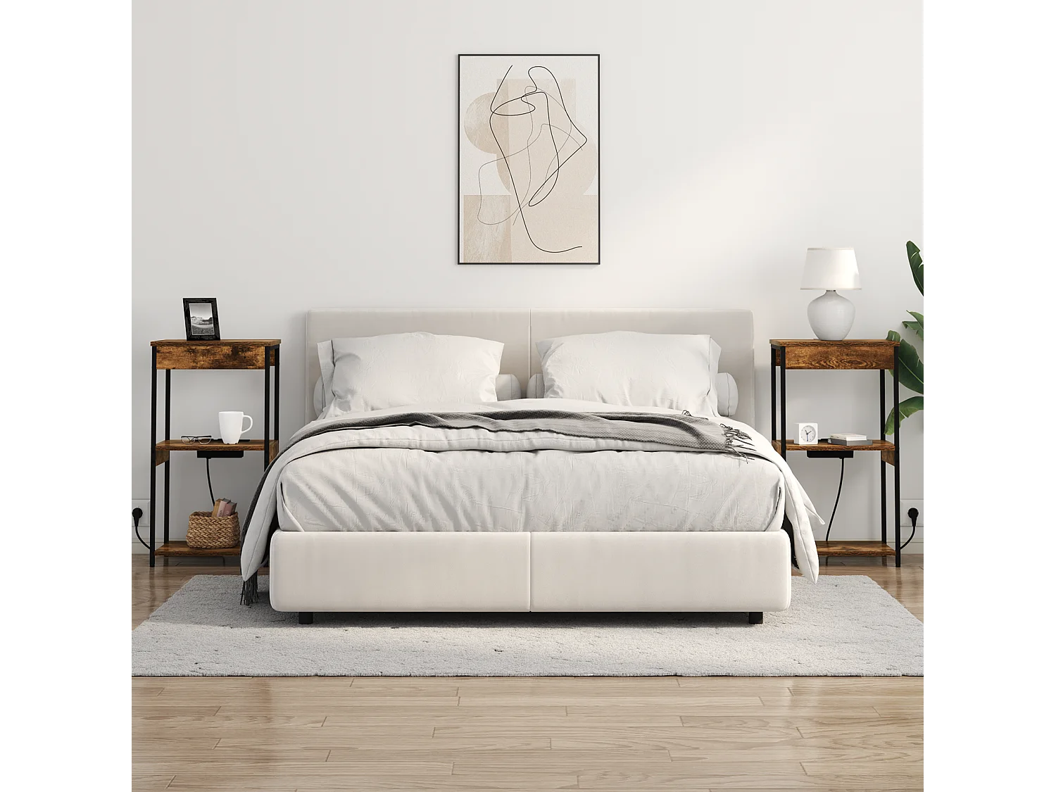 Table de nuit avec station de chargement Chêne fumé