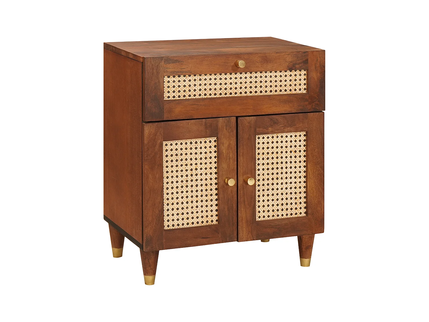 Comodini in rattan marrone e legno massello di mango