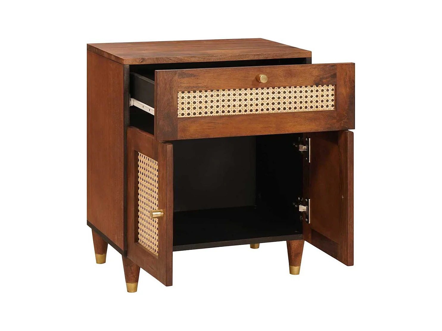 Comodini in rattan marrone e legno massello di mango