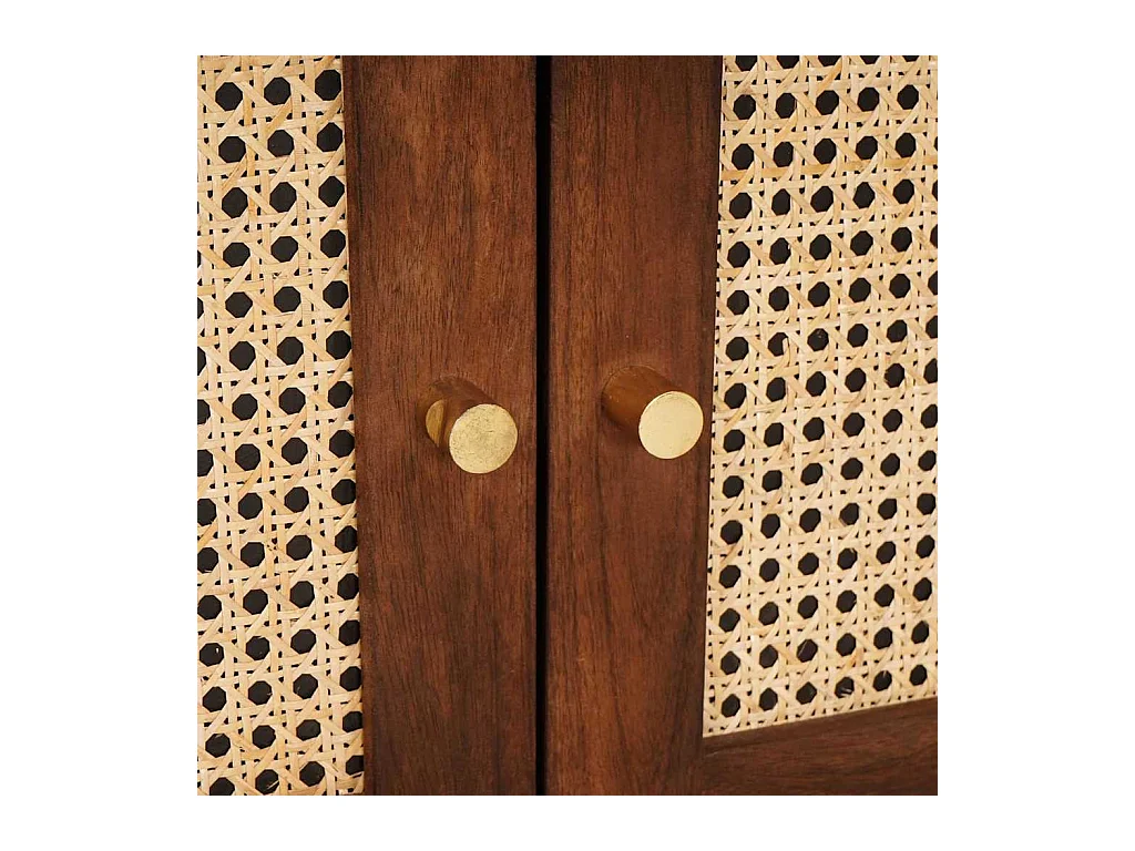 Comodini in rattan marrone e legno massello di mango