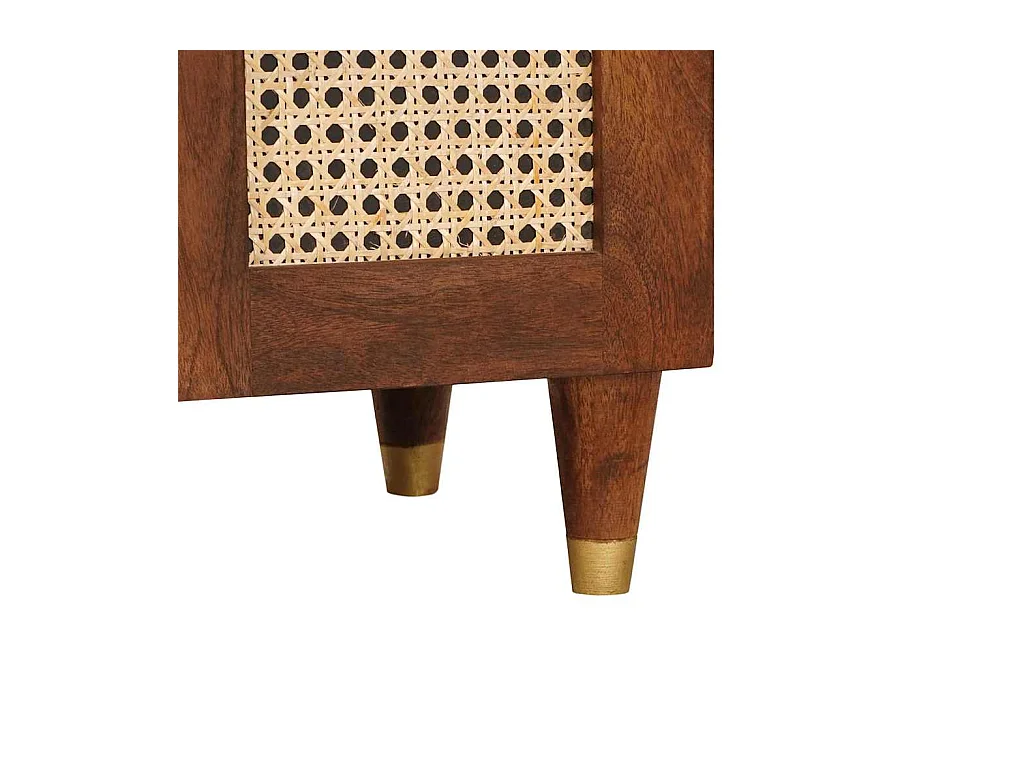 Comodini in rattan marrone e legno massello di mango