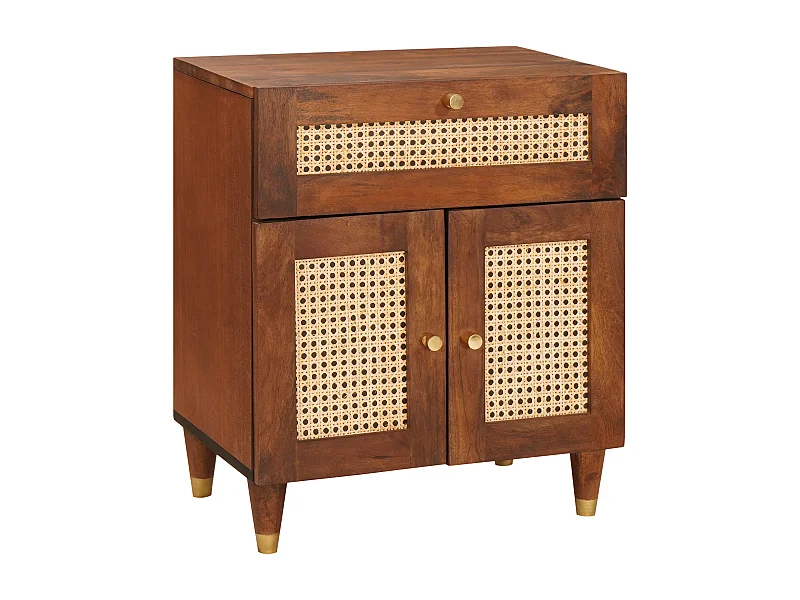 Nachttische aus braunem Rattan und massivem Mangoholz