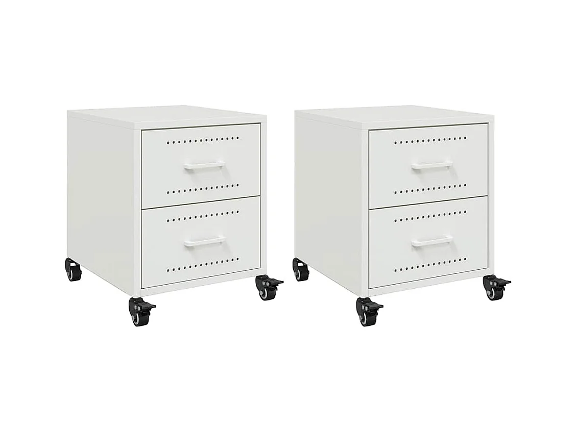 Tables de chevet 2 pcs blanc 36x39x43,5 cm acier