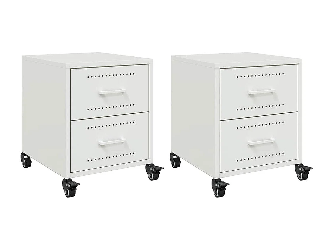 Tables de chevet 2 pcs blanc 36x39x43,5 cm acier